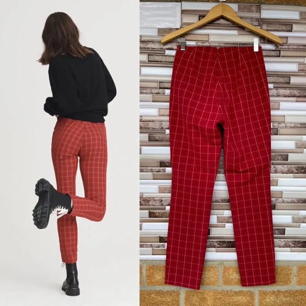 Rag & Bone Red Multi Simone High Rise Plaid Pants size 2 - Picture 2 of 12